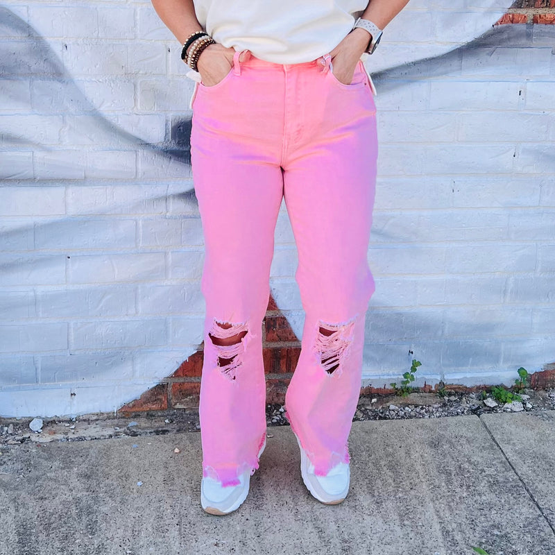 3-1857 Pink Distressed Jeans